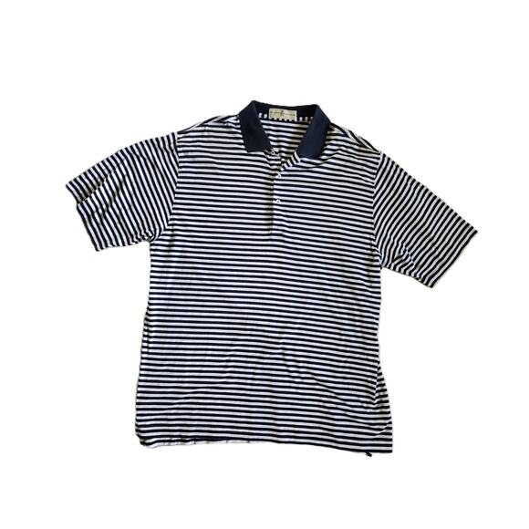 Fairway & Greene Men's Short Sleeve Golf Polo Sz L 100% Cotton Navy/Wht Stripe - Picture 1 of 8